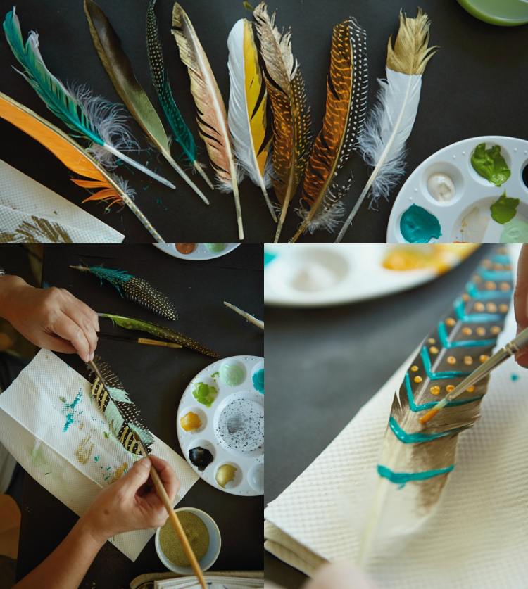 Tinker fjädrar målar färger DIY idé