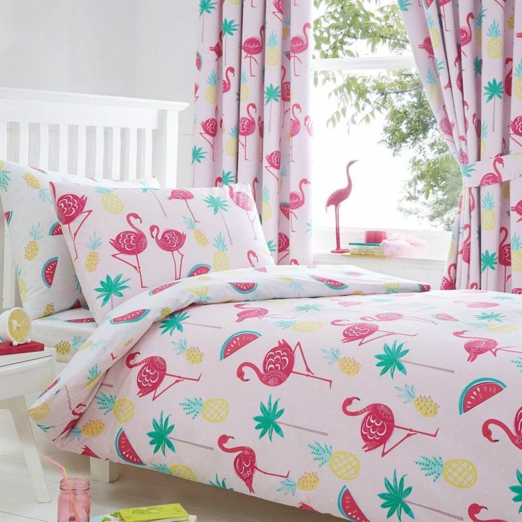 flamingo dekoration barnrum sängkläder gardiner mönster