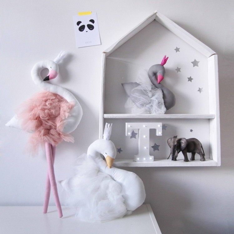 flamingo plantskola dekor plysch leksaker rosa vit grå