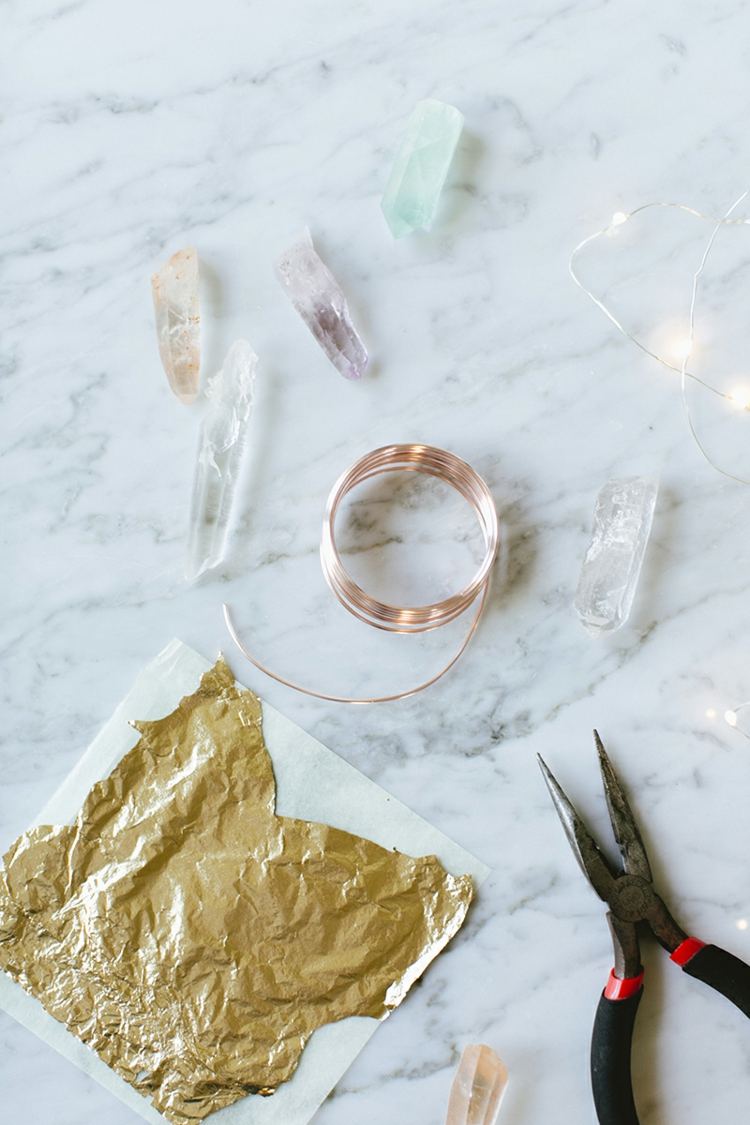 tinker med guldfolie julprydnader kristaller diy craft wire