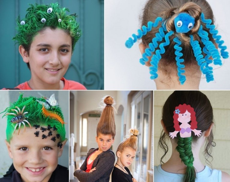 Halloween frisyrer för barn - grönt hår för pojkar och spindel från pipstädare