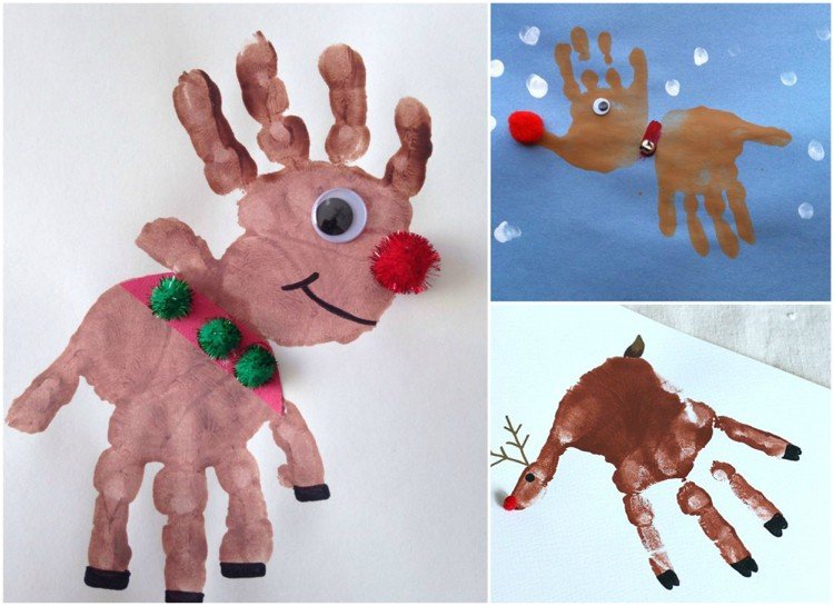 Handavtryck för jul älgpompoms