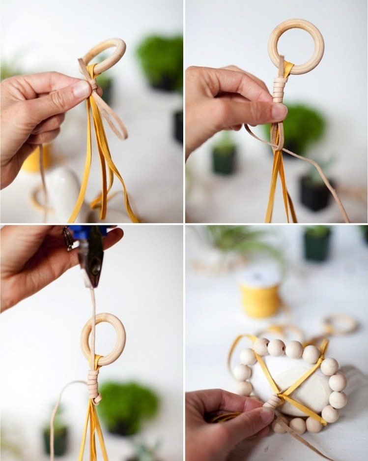 Tinker med träpärlor som hänger-kruka-steg-dekoration-idé