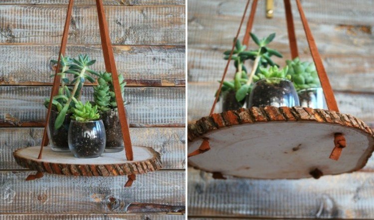 trä-diskar-tinker-hängande-sidobord-läder-band-succulenter