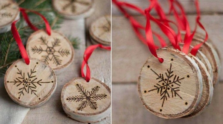 trä-tinkering-jul-tvättmaskin-lödning-målning-snöflinga-hängen-träd dekorationer