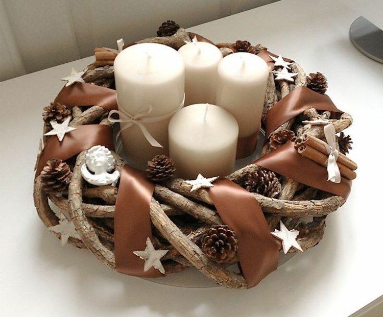 deco pilkrans jul advent krans grenar band bruna ljus
