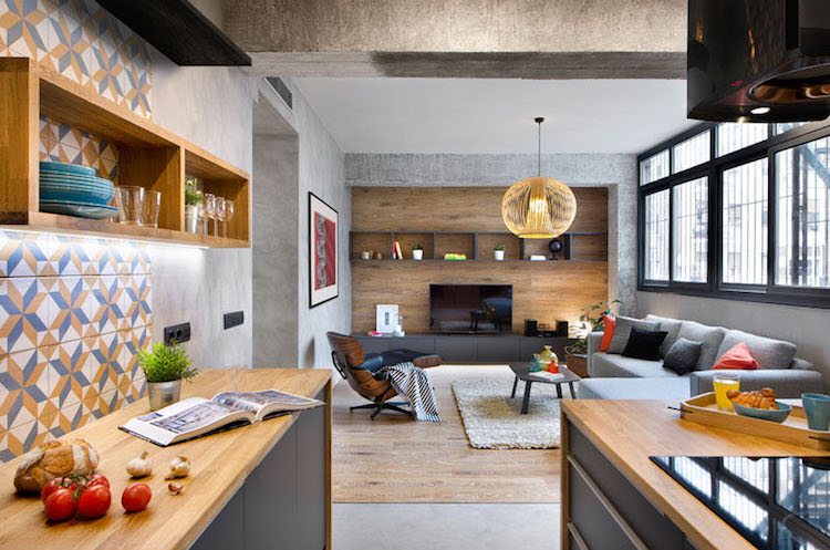 Blanda & amp; Match-interiör-redesign-vardagsrum-loft-stil-betong