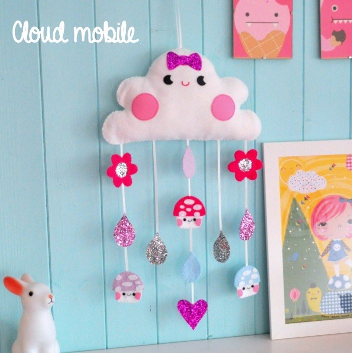 Bedårande-Baby-Crib-Dekoration-Felt-Rain-Cloud-Drop-Baby Mobile-DIY