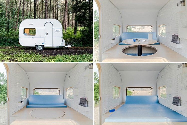 Mobil kontor campingvagn interiör funktionell design