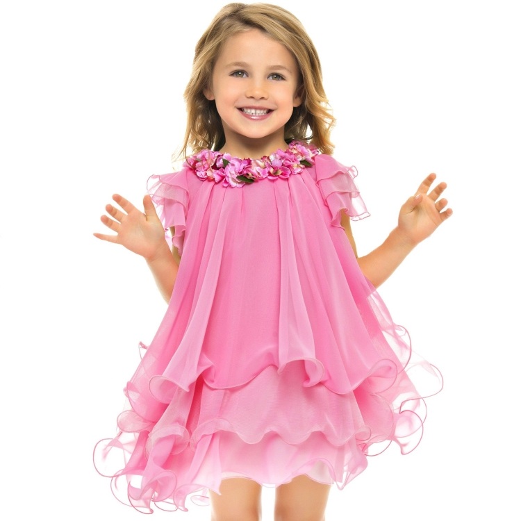 mode-liten-flicka-vår-sommar-2015-lesy-rosa-chiffong-tyll-klänning-blommig-applikation