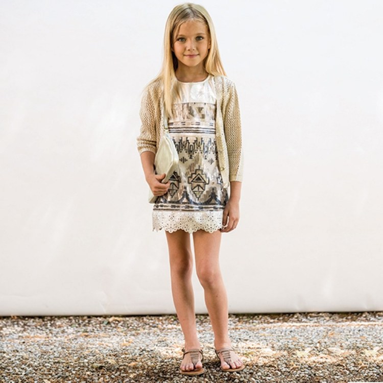 mode-liten-tjej-vår-sommar-2015-Illudia-guld-läder-klänning-abstrakt-mönster