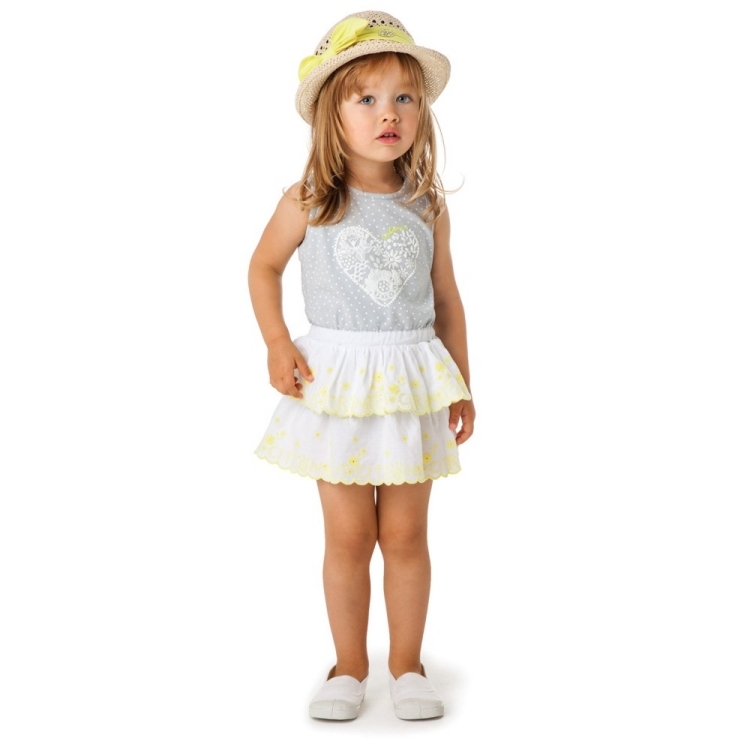 mode-liten-tjej-vår-sommar-2015-Catimini-klänning-grå-gul-flounced kjol