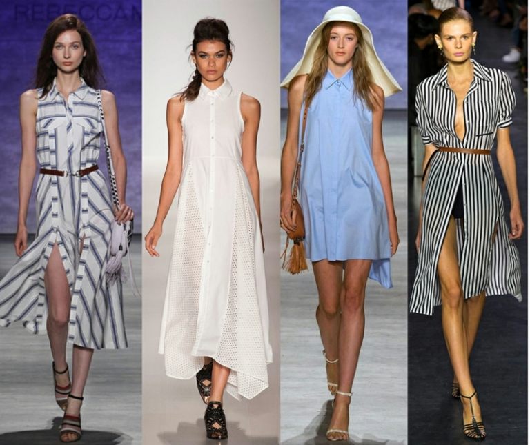 modetrender 2015 strandklänningar ränder vitt ljusblått accentbälte
