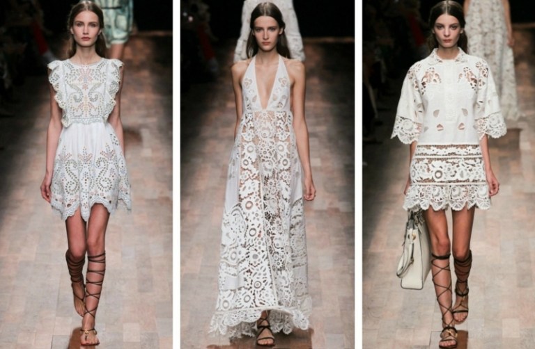 modetrender 2015 vita spetsar långa klänningar korta sandaler