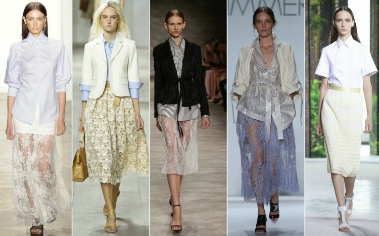 Mode 2015 outfits spets lite genomskinlig maxi kjol blazer