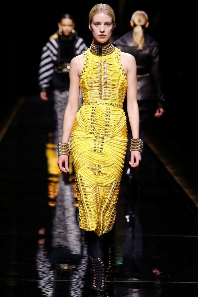 Balmain-höst-vinter-2014-2015-gul-klänning-rep-struktur Framtidens modetrender