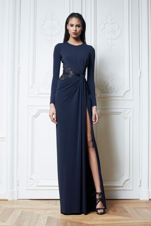 zuhair murad designer modekollektion koboltblå lång klänning