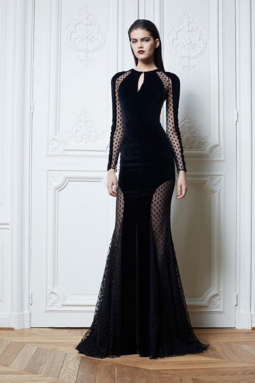 zuhair murad svart klänning med genomskinliga bitar