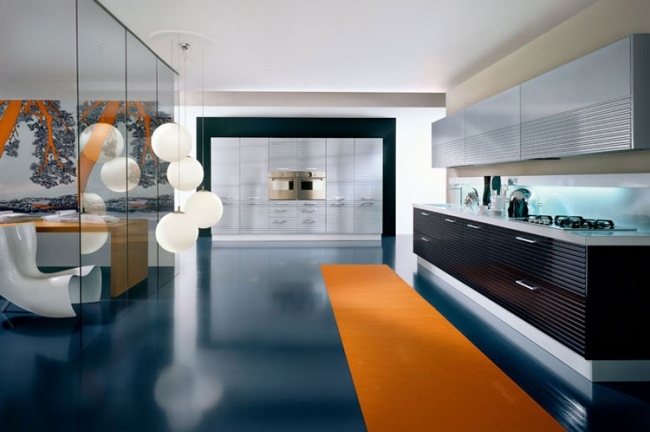 blue orange combo modern designer kitchen by pendini