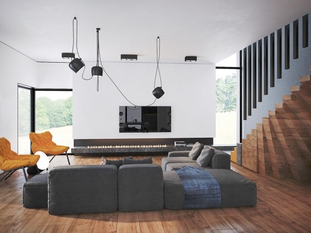 Modul-soffa-vardagsrum-inbyggd öppen spis-bio-etanol-möbler design-enkel-platt-tv