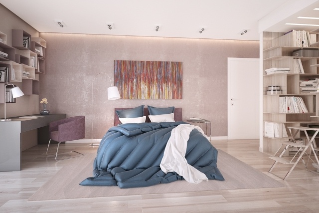 Neutrala färger-sovrum-Pavel-Voytov-lägenhet-med-spektakulär trappdesign