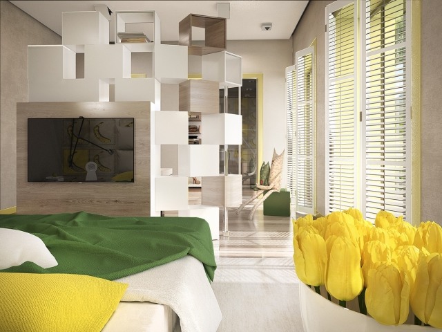 barnrum-vår-färger-grön-gul-design-bokhylla-system-takhög