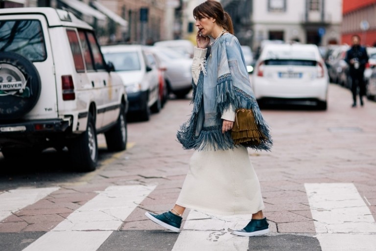 Kvinnors poncho-höst-street-stil-blå-läder-fransade-velour-sneakers