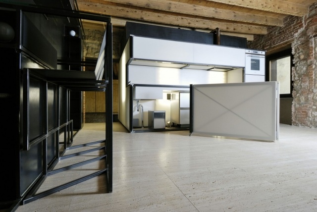 designer lägenhet modern-rustik kök-hi-tech utrustning underskåp dörr med gångjärn