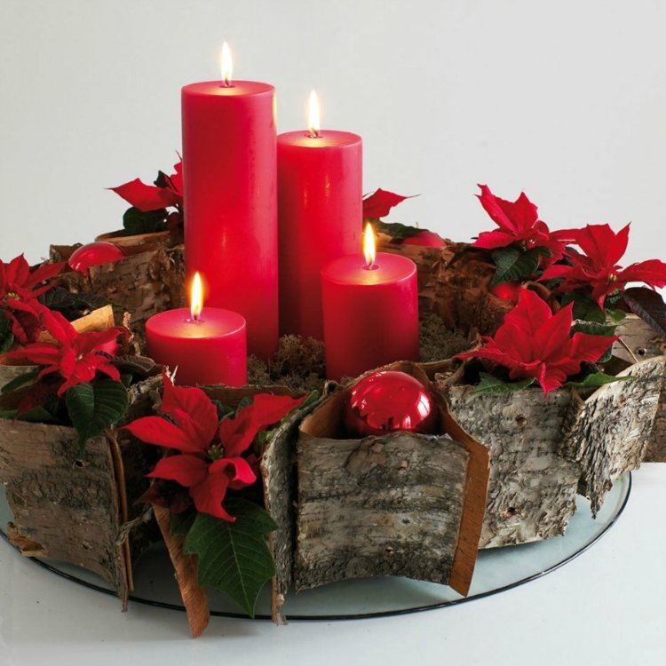 moderna adventskransar röda ljus julstjärna bark tinker