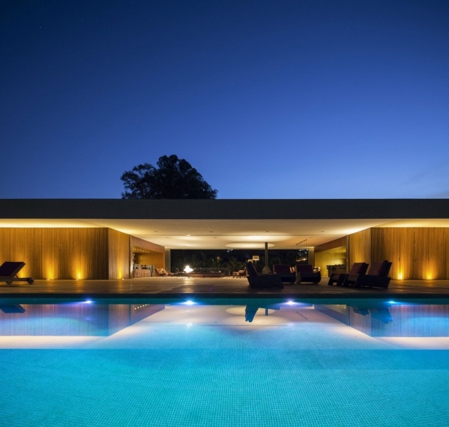 Platt tak hus Brasilien arkitektur modern envånings pool
