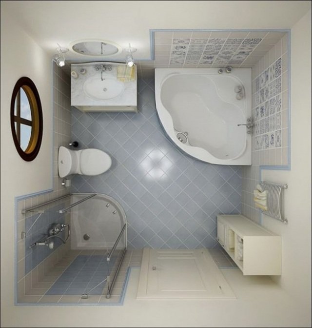 badrumsdesignidéer små-bader-hörnbadkar-läge-badrumsmöbler