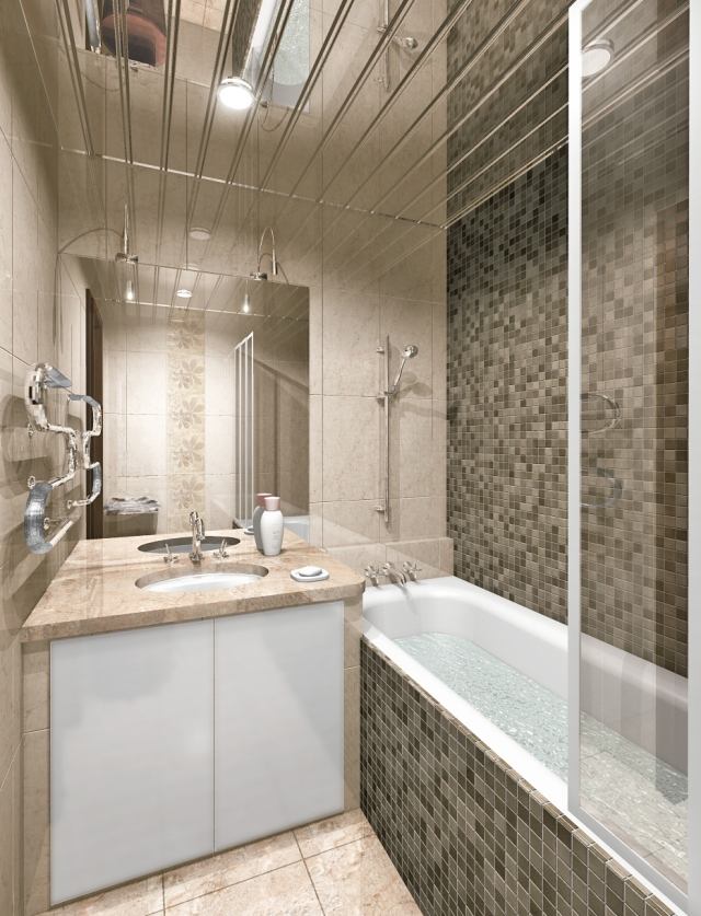 litet badrum-design-mosaik-badkar-vägg-skjutdörr