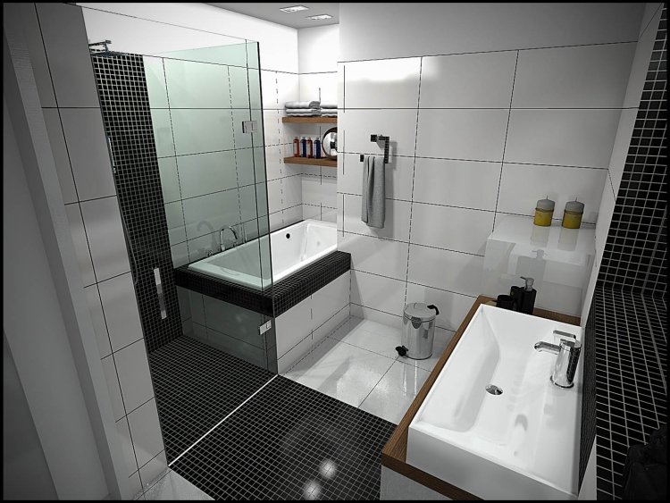 Modern badrumsdesign-kakel-litet-badrum-svart-vit-optik