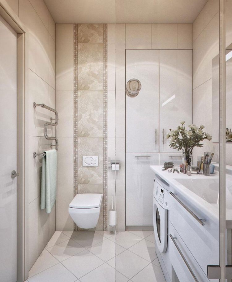 Modern badrumsdesign-kakel-litet-badrum-vit-tvättmaskin-glasdörrar