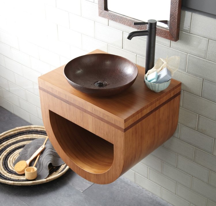 Badrumsmöbler av bambu -moderna-tvättställ-tvätt-konsol-beslag-bänk-tvättställ-brun-brons