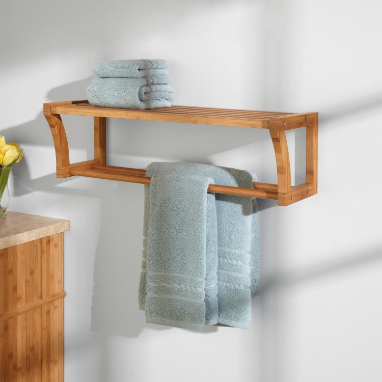 badrum-möbler-bambu-moderna-idéer-handduk-hylla-trä-hängande-väggmonterade