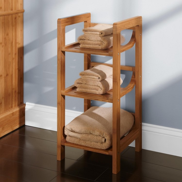 badrum-möbler-bambu-moderna-idéer-handduk-stativ-hylla-trä-förvaringsgolv