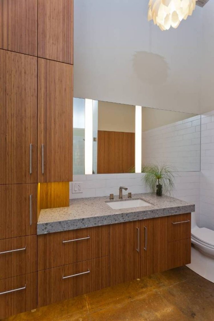 badrum-möbler-bambu-modern-fåfänga-enhet-enkel-spegel-vägg-hål-lampa