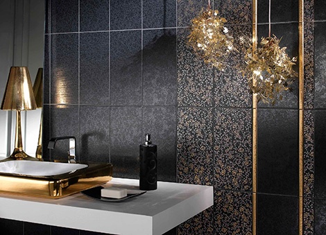 Moderna väggplattor blommiga dekorer lyx guld svart