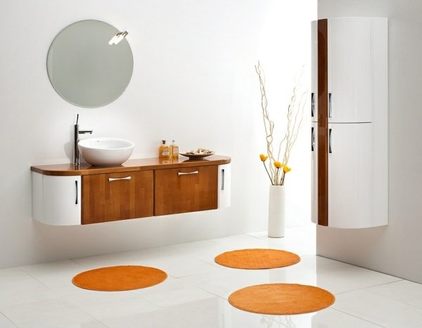 snygga badrumsmöbler orange accenter underskåp