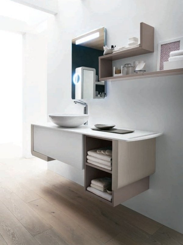 Modernt badrumsmöbler-öppna hyllor-fåfängdesign