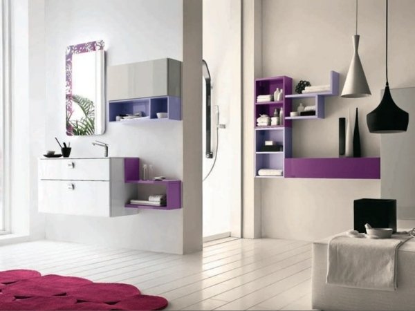 Badrumshyllor färgade mattor designidéer trender möbler