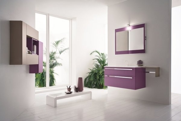 Lila badrumsmöbler modern inredning fåfängdesign