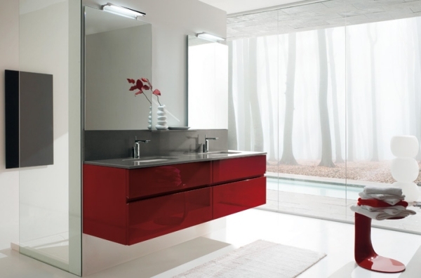 Badrumsmöbler tvättställ rött underskåp design