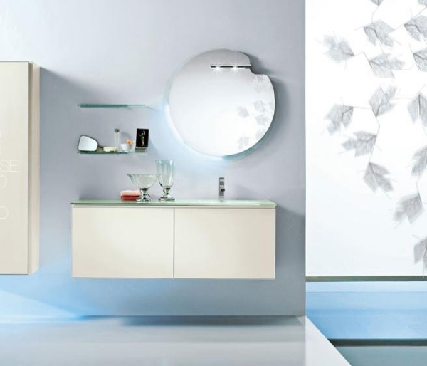 vita badrumsmöbler rund väggspegel minimalistisk artesi