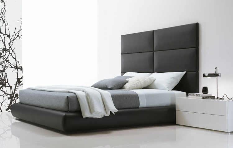 moderna sängar dröm-poliform-svart-läder-nattduks-vit