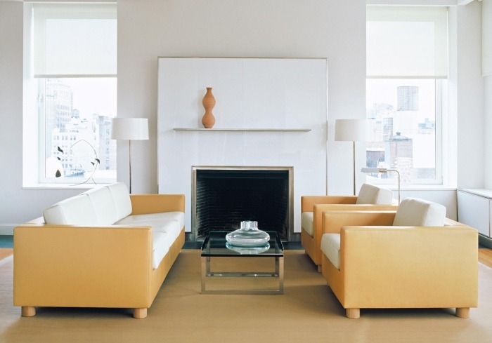 moderna-soffa-uppsättningar-Knoll-vit-pastell-gul-två-sits-fåtölj-vardagsrum