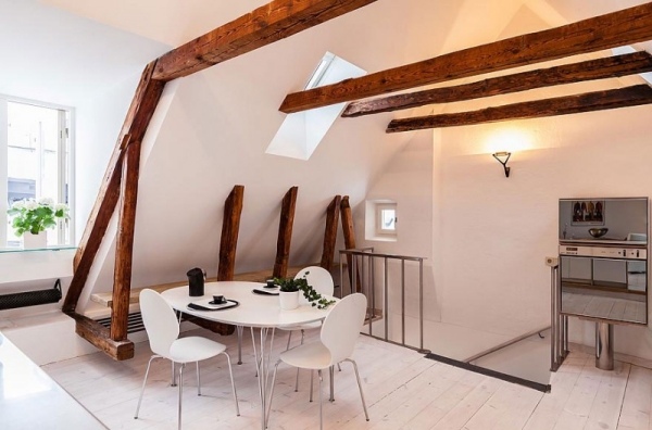 Modern vinds lägenhet stockholm matbord vitt golv