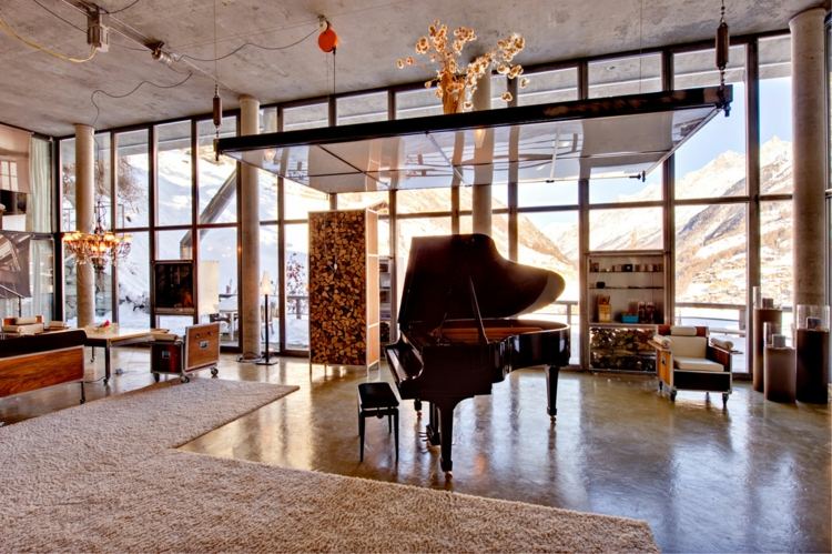 takdesign modern hängande design högblank betongpiano