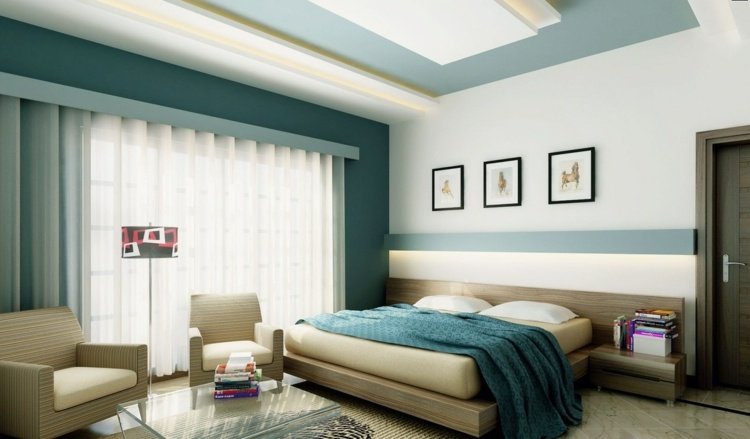 modern takdesign ljusblå beige fåtölj sängbord